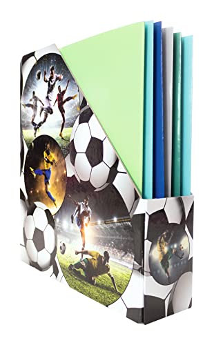 Image of HERMA 19716 Magazine File A4 with Football Motif, 7.5 cm Wide, Foldable, Sturdy Cardboard, Slim Magazine Holder for Girls and Boys, Standing File for Storing Documents, Documents, Folders