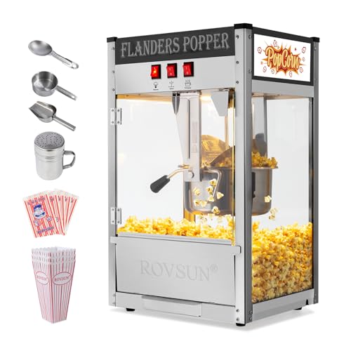 Image of ROVSUN Popcorn Machine Movie Theater Style w / 10 Ounce Kettle Makes Up to 4 Gallons ETL Certified, Countertop Popcorn Maker Commercial Popcorn Machine w /Stainless Steel Scoop, Oil Spoon, Bags & 3 Cups