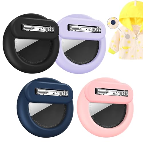 AXFEE 4PCS Hidden Air-Tag Case for Kids Air-tag Holder with Safety Pins, Anti-Removal Air-tags Sicoilne case