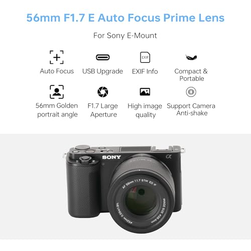 VILTROX AF 56mm F1.7 E Mount Lens for Sony, 56mm f/1.7 APS-C Auto Focus Prime Lens for Sony E Mount Mirrorless Cameras a6000 ZV-E10 a6600 a6400 a6700 a6300 a6100 a5000 a7iv a9 a7C a7S