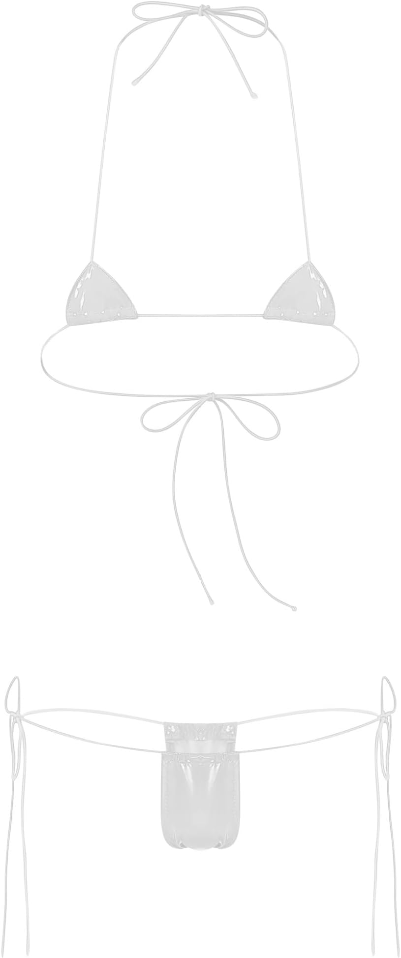 Mufeng Women's Mini Bikini Sets Halter Tiny Thong Bikini Latex Micro Triangle Bra with G-Strings