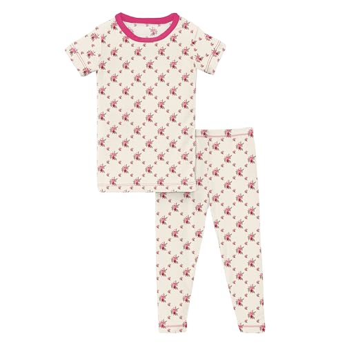 KicKee Print Short Sleeve Pajama Set, Baby to Kid, Super Soft Bamboo Viscose Fitted Pajamas