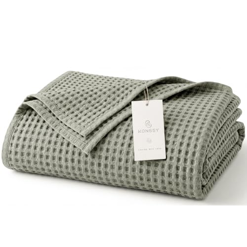 Image of Konssy Waffle Baby Blanket for Boys & Girls, Soft Newborn Swaddle Blanket | Waffle Knit, Cozy Crib Blanket Neutral for Nursery, Stroller & Toddler Bed, Machine Washable, 43 inch x 43 inch(Fog Green)