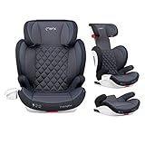 MoMi QUICKFIX Autositz für Kinder von 3 bis 12 Jahren (Gruppe 2/3, Körpergewicht 15 bis 36 kg), Kindersitz - Einbau vorwärts, Befestigung mit ISOFIX oder Auto-Sicherheitsgurt