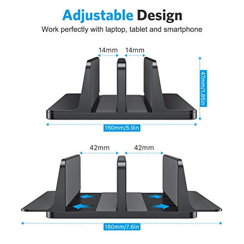 Omoton [Updated Dock Version] Vertical Laptop Stand, Double Desktop Stand Holder With Adjustable Dock (Up To 17.3 Inch), Fits All Macbook/Surface/Samsung/Hp/Dell/Chrome Book (Black) #TOP3