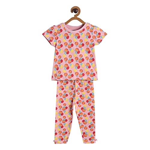 Image of miniklub Girls Round Neck Short Sleeve Knitted Cotton Clothing Set, Pack of 2 (Multi Color)