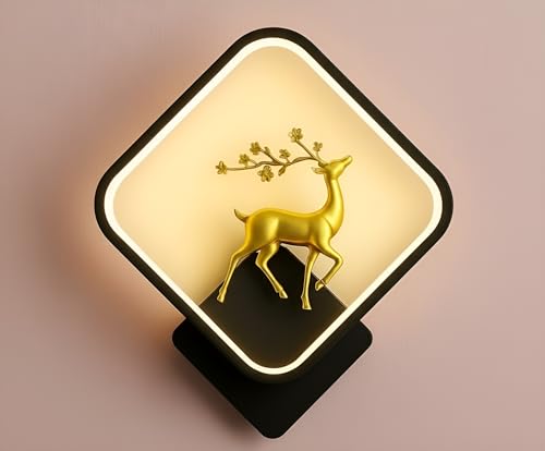 Image of Modern LED Wall Lamps | Pack of 2 Square Deer Design | Artistic Metal Accent Lighting for Bedroom, Living Room & Hallway | 3 Color Modes - Warm White, Natural White & Cool White