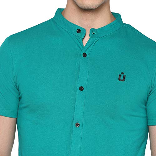 Image of Urbano Fashion Men's Solid Cotton Slim Fit Polo Shirt with Mandarin Collar