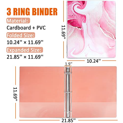 1 Inch 3 Ring Binder, Fits 8.5 X 11 Paper And Sheet Protectors, Pink Binder With 2 Interior Pockets - Pink Marble #TOP3