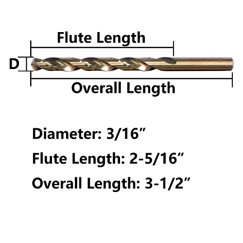 Valyriantool 3/16" Cobalt Drill Bits(20Pcs), M35 Hssco High Speed Steel Jobber Length Twist Drill Bit Set For Hardened Metal, Stainless Steel, Cast Iron, Plastic And Wood #TOP1
