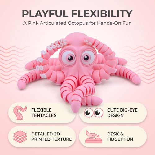 Image of 3D Printed Cute Octopus toys,Flexible Joint 3D Printed Animals(Purple) | boy toys age 6-8,Animal Figurine,Easter Basket Stuffers for Kids, 3D Printed toys, Classroom Prizes Supplies