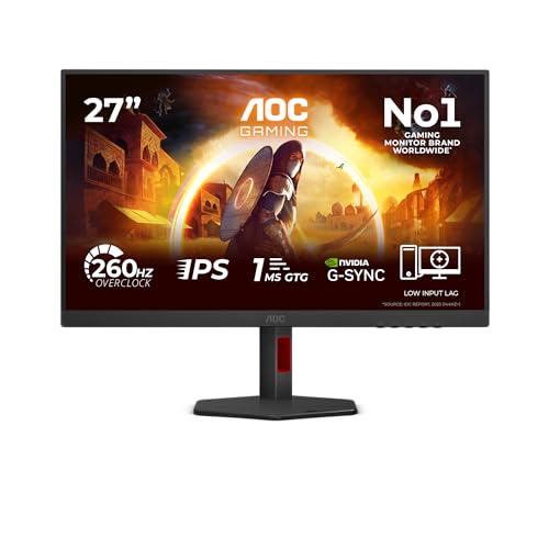 Image of AOC 27G4ZR 27 inch FHD Monitor 260Hz, Fast IPS Panel, 0.3ms MPRT, Adaptive Sync, HDR10, G-Sync Compatible, Height Adjustment, (1920x1080 HDMI 2x 2.0 DP) Black