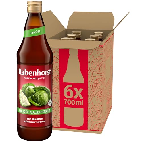 RABENHORST Mildes Sauerkraut BIO 6er Pack (6 x 700 ml) - Milchsauer vergorener Sauerkraut - Direktsaft