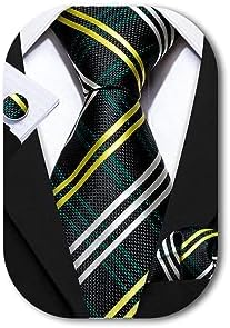 Barry.Wang Formal Men Ties,Silk Necktie Set with Handkerchief Cufflink Wedding Business