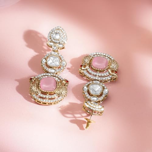 Image of Rubans Drop Earrings American Diamond Crystal Stylish Trendy Jewellery Gift for Women & Girls