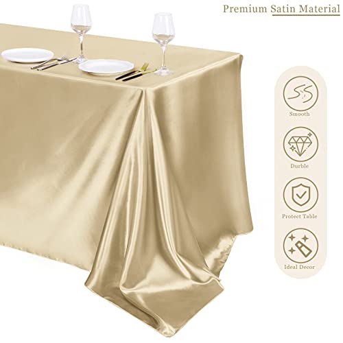 Image of TURSTIN 4 Packs Champagne Satin Tablecloth 102 x 58 Inch Overlay Satin Table Cover Rectangle Bright Silk Tablecloth Smooth Fabric Table Decoration for Wedding Banquet Party Events