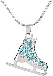 TEAMER 3D Turquoise Crystal Ice Skate Necklace Figure Skating Pendant Skater Necklace Jewelry Gifts for Teens Girls Women