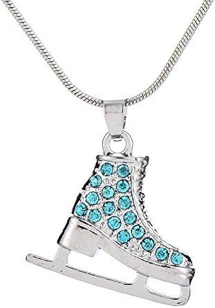 TEAMER 3D Turquoise Crystal Ice Skate Necklace Figure Skating Pendant Skater Necklace Jewelry Gifts for Teens Girls Women (Blue Rhinestone)