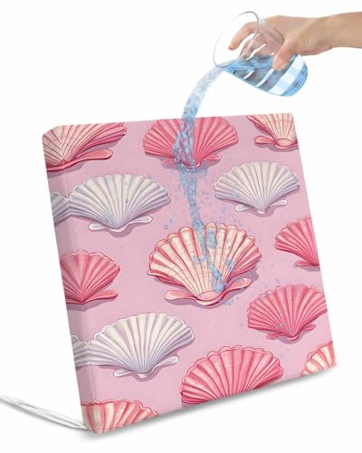 2 Pack Pink Shell Coastal Waterproof Cushion Covers with Ties, Outdoor Patio Chaise Lounge Chair Seat Cushion Slip Covers Replacement(Only Cover) Ocean Summer Beach Nautical 20
