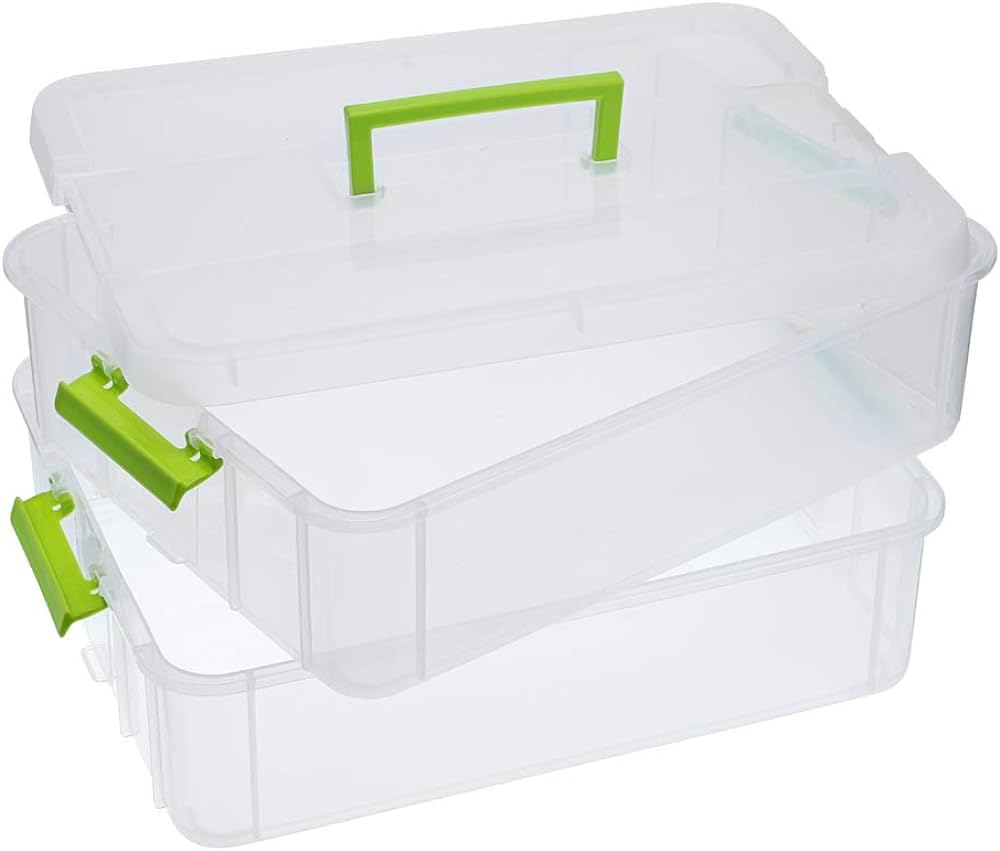 2 Layer Stack & Carry Box, Plastic Multipurpose Portable Storage Container Box Handled Organizer Storage Box and Beauty Supplies (multicolor)-picture-28