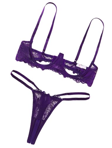 Avidlove Lingerie Set For Women Lace Bra and Panty Set Sexy Underwire Lingerie Set Purple XXL