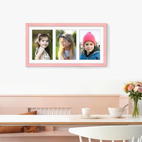 Image of DUENPY 8x16 Collage Picture Frame 5x7 Collage Picture Frame Displays Three 5x7 inch Photos or 8x16 (Without Mat) for Available Horizontal Wall Mounting Display and Vertical Pink