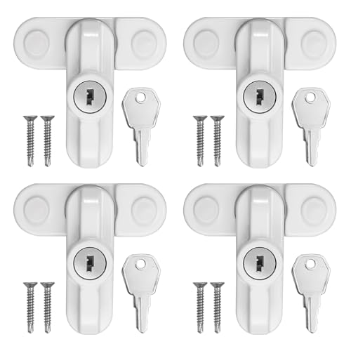 Kamtop Fensterschlösser Fenstersicherung 4x Fenster Türbegrenzer Sash Jammer Fenstersicherheitsschlösser UPVC Türflügel-Störsender Sicherheitsbeschränkungsschloss für UPVC Tür Fenster Weiß