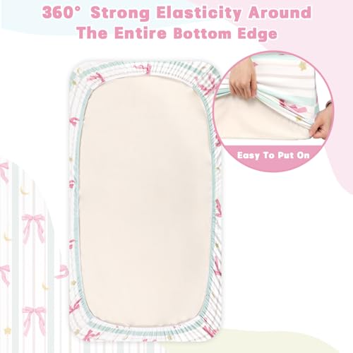 Image of Crib Sheet for Baby Girls Boys, Fitted Crib Sheet Neutral for Standard Crib and Toddler Mattress, Soft and Comfortable Microfiber Baby Mattress Sheet 52 inch X 28 inch Line Bow