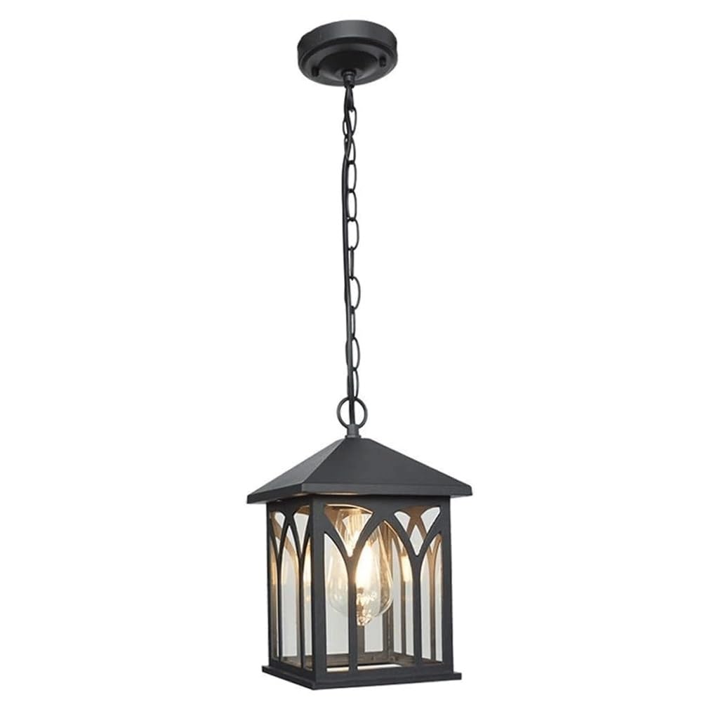 Modern Simple Pendant Lantern Outside Hanging Porch Light with Clear Glass Shade Ceiling Lighting for Patio, Entryway(Black)