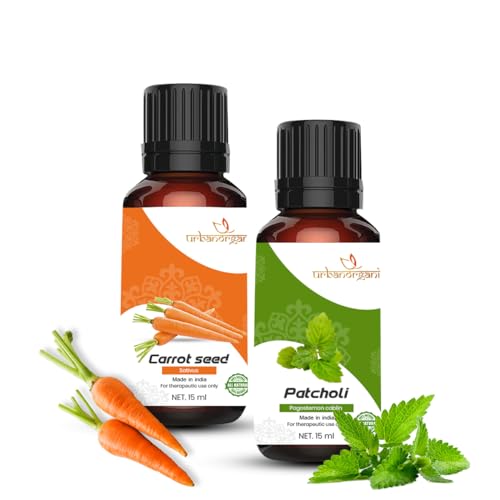 Image of Essential Oil Combo Pack of 2 15ml Each Carrot Seed Patchouli Pure Natural Therapeutic Grade Undiluted Oil for Skin Care Anti Aging Hair Growth Aromatherapy Use