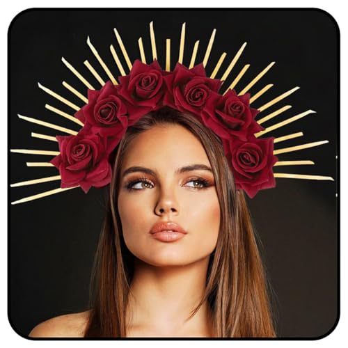 Zoestar Serre-tête à pointes à auréole avec fleurs dorées - Accessoire de cheveux pour femme - Pour carnaval, festival, dor�, One Size