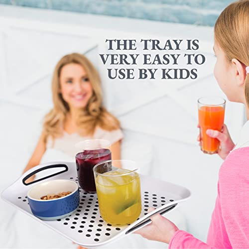 Rectangular Non Slip Serving Tray With Handles That Are Easy To Grip Silicone Nubs Non Skid Plastic Food Tray - Portable Dinner Trays For Eating - Anti Slip Lap Bed Tv Carrying Tray #TOP4
