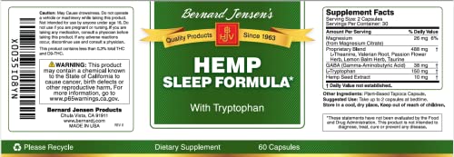 Bernard Jensen's Hemp Sleep Aid With Tryptophan - Herbal Pills For Adults With Magnesium, Valerian, L-Theanine, L-Tryptophan, Gaba, And Taurine For Relaxing Sleep, 60 Capsules #TOP4