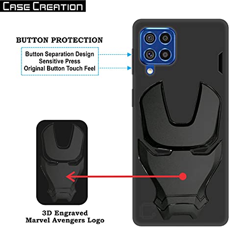 Image of COVERLY Official 3D Touch Feel Trending Real Hero Avenger Logo Mask Soft Rugged Grip Iron Man Super Power Cartoon Movie Engraved Silicone Matte Strong Back Cover for Samsung Galaxy M42 (2020) - Black
