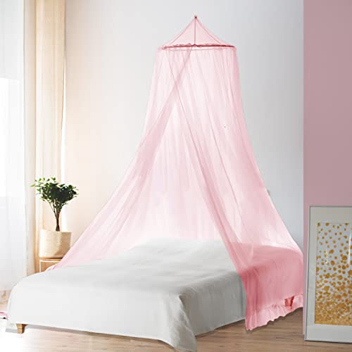 Eimilaly Bed Canopy Mosquito Net, Bed Canopy For Girls Room Decor - Insect Protection Hanging Canopy For Adults, Babies, Outdoor Camping, Pink/Single Door #TOP1