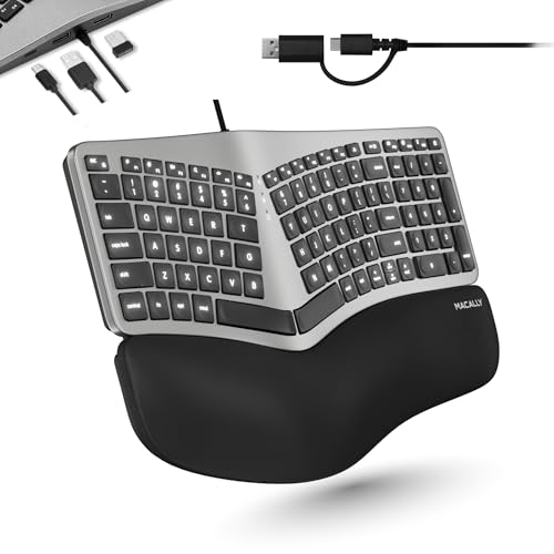 Macally Wired Ergonomic Keyboard for Mac - USB Hub, Backlit...