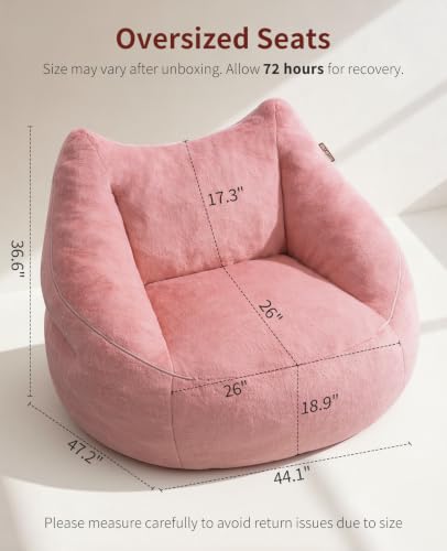 Image of Relefree Cafy Pink Bean Bag Chair for Adults,Oversized Reading Chair with Armrests,Memory Foam Filling Comfy Chair,Giant Cozy Adult Bean Bag Chair,Large Lazy Living Room Chair for Bedroom,Pink Rose