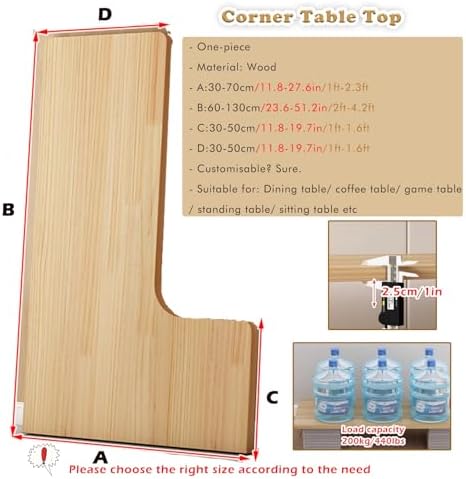 Large Rustic Wood Desk Top - Office One Piece Replacement Tabletop for Standing Desk, Workbench, Corner Counter, 100-130cm (125x40x20cm)