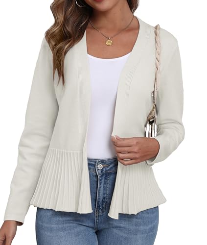 GRECERELLE Strickjacke Damen mit Plisseesaum Leicht Lange Ärmel Cardigan...