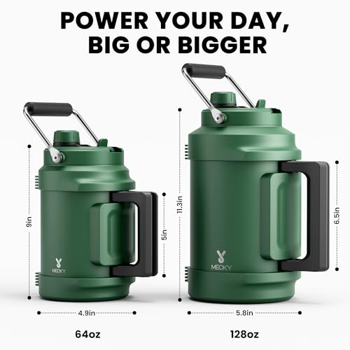 64 oz Insulated Water Bottle for Camping: Meoky Triple Wall Vacuum Stainless Steel Half Gallon Water Jug - Top and Side Handles, 2-in-1 Straw and Spout Lid, Cold for 36 Hrs, Leak Proof, BPA Free (Fir) - image 7