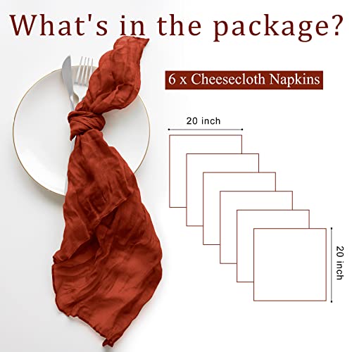 6 Pack Cheesecloth Napkins With Wrinkle 20×20 Inches Terracotta Gauze Table Napkins For Dinner Wedding Party Thanksgiving Home Decor #TOP3