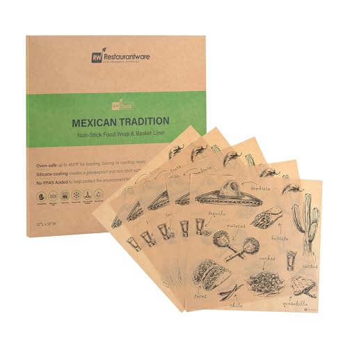 Restaurantware RW Base 12 Inch Deli Papers, 200 Mexican Tradition Sandwich Wrapping Papers - No Added PFAS, Greaseproof, Kraft Paper Food Basket Liners, Microwavable, For Restaurants Or Cafes