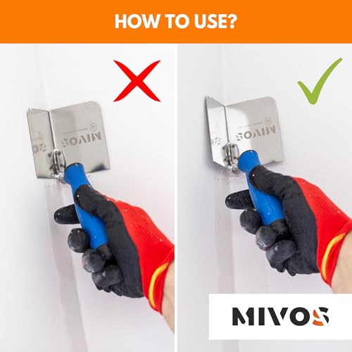 Mivos 2 x Eckenkelle Rostfreie 80 x 60 mm - Inneneckenkelle und Außeneckenkelle aus Edelstahl - Innen und Außen Kantenkelle mit Softgriff - Eckspachtel Made in EU