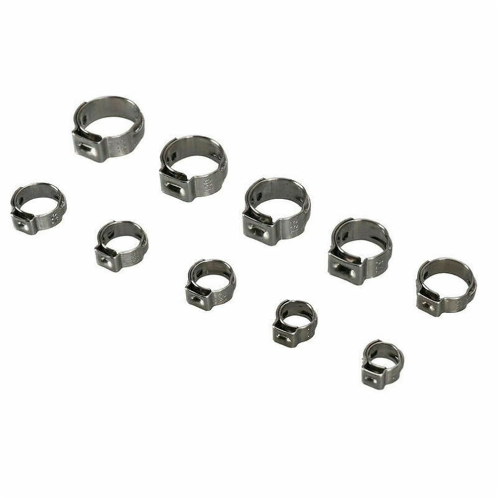 25 pièces colliers de serrage à une oreille en continu 5,8-23,5 mm 304 colliers de serrage en acier inoxydable anneaux de serrage pour sceller les types de tuyaux, 7.0,8.7mm