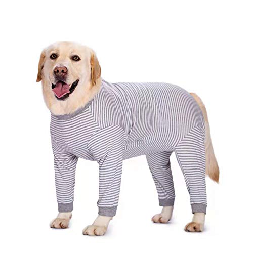 Yeapeeto Dog Onesie Surgery Recovery Suit for Large Medium Bodysuit Dogs Pajamas PJS Full Body for Shedding, Prevent Licking, Wound Protection, Cone Alternative (XL, Grey Stripe)