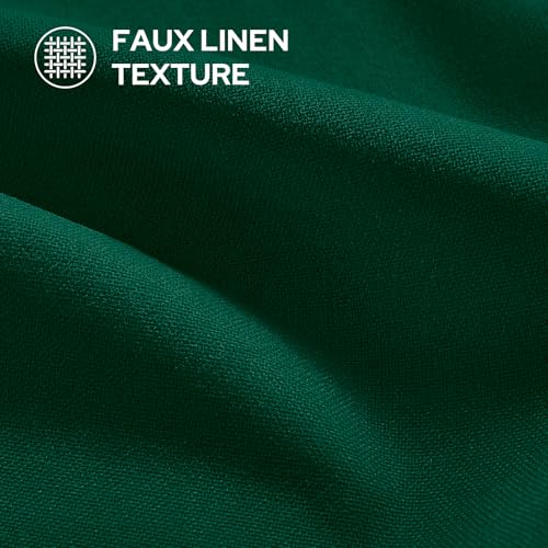 Image of HOMEIDEAS 100% Blackout Dark Green Linen Curtains 52W x 63L 2 Panels