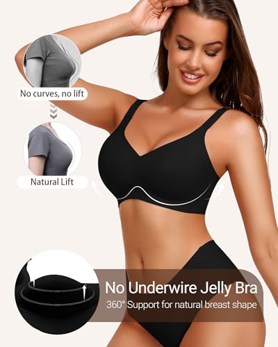 Image of Gailife Smooth Wireless Jelly Bras for Women No Underwire Seamless Push Up Bra Full Coverage Soft Suppor Tshirt Bralettes