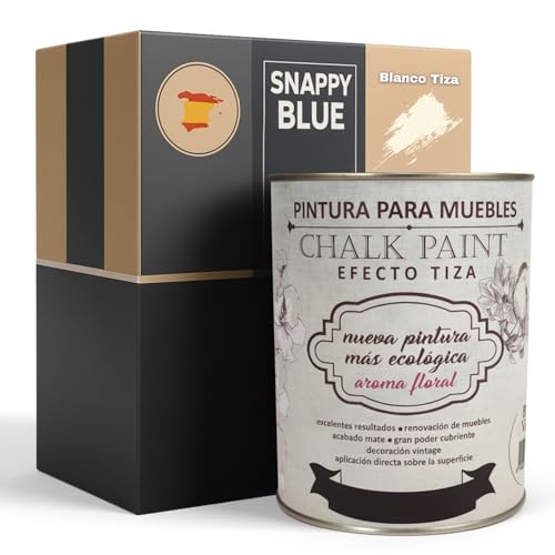 Snappy blue Pintura a la Tiza para Muebles sin lijar - BLANCO TIZA, 750ML Pintura Chalk Paint Efecto Tiza Ideal para restauración y decoración de muebles