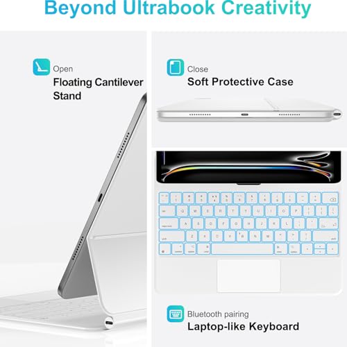 Image of Jibrealg Keyboard Case for iPad Pro 11 Inch (M4 2024 / M5 2025), Ultra-Slim Magic Keyboard with Multi-Touch Trackpad, 7 Colors Backlight, Smart Keyboard for iPad Pro 11 Inch, White