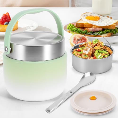 FORNORM Thermos per Alimenti in Acciaio Inox 1200 ML, Fiaschetta Sottovuoto Con Cucchiaio Pieghevole, Scatola Termica Per Il Pranzo Per Bambini E Adulti Per Conservare Zuppe, Porridge E Bevande Calde
